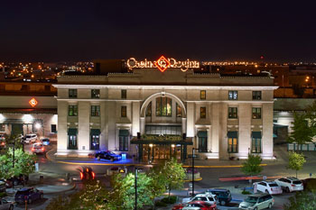 Casino Regina at night with white architectural lights