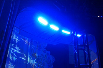 4 vibrant blue LED light  SGM Palco 3+ fixtures on set of Disney ON ICE presents Dare to Dream