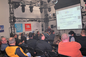 guests listening to a seminar on LEDs with Techni-Lux in-house lighting desginer Tony Hansen,Techni-Lux 25th Anniversary Open House 2016, Orlando, Florida USA