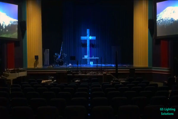 Calvary Baptist Church stage lighting, Ellensburg, WA, USA