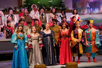 Renaissance singers and people dressed as court jesters Journey to the Manger Musical - South Orlando Baptist Church, Orlando, FL, USA