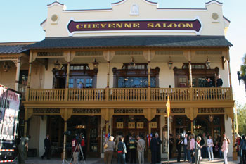 two story country western architecture outside facade of Cheyenne Saloon - Orlando, Florida, USA