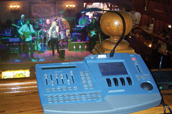 SGM Pilot 3000 console and band on stage on first floor below  Cheyenne Saloon - Orlando, Florida, USA