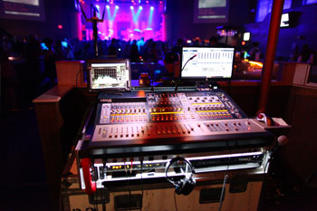 console with monitor showing program for the concert lights on stage at The Beacham - Orlando, Florida, USA
