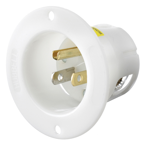 HUBBELL: HBL5278C Edison 15a 125v 2pole/3wire Male Flanged Inlet