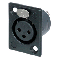 NC3FP-B-1 XLR  Panel Mount Chassis Receptacle P Series 3 pin Female - solder cups - black/gold