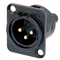 NC3MD-S-1-B XLR  Panel Mount ChassisReceptacle D Series 3 pin Male - screw terminal - black/gold, wire range (AWG 26-20)