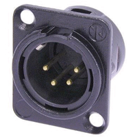 NC4MD-L-B-1 XLR Panel Mount Chassis Receptacle DL1 Series 4 pin Male - solder cups- black/gold