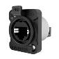 SE8FDYH-62-B-NS RJ45 IP65 female panel mount D-shape connector Series 02, with flipped 8 pin rear 2x4 header - Black