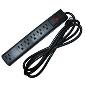 6-Way U-Ground Power Strip with male Edison 515P 3' cord - All Black with switch only - cULus