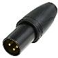 NC3MXX-HD-B-D XLR Cable End XX-HD Series 3 pin Male - black chrome/gold with rubber jacket. IP67 rated; bulk