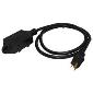 Square Molded 4-Way U-Ground Quad Tap T-Slot Extension Cord Adapter - 6' Cord with male 515P to 4 female 515R - All Black - UL